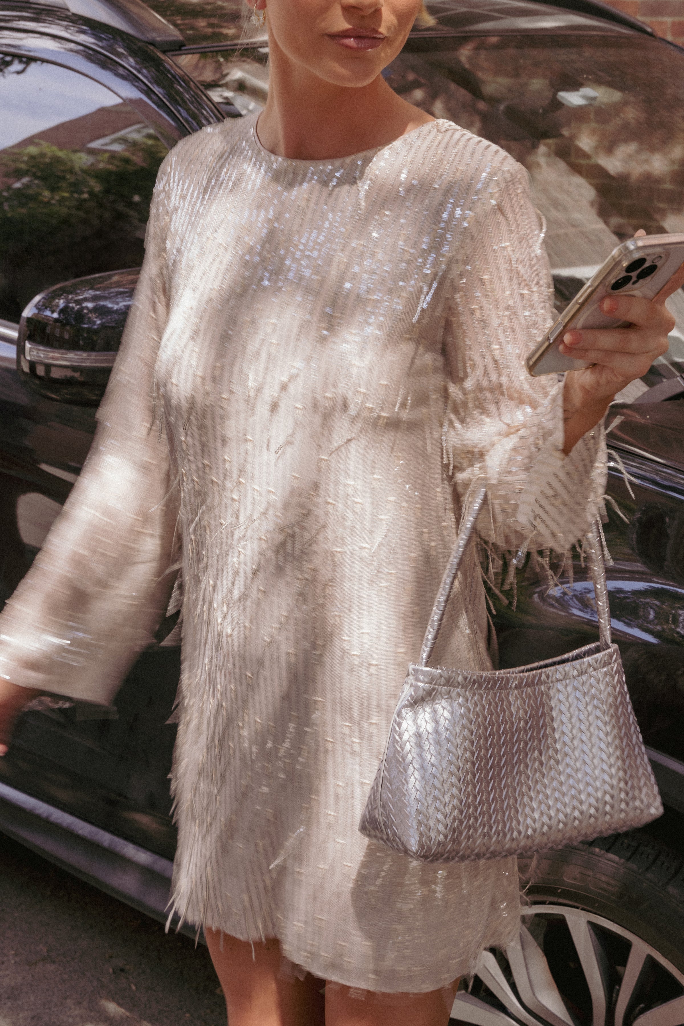 Petal and Pup USA DRESSES Serena Sequin Mini Dress - Nude/Silver