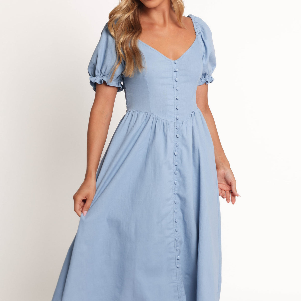 blue dress midi with sleeves Serenade Midi Dress - Blue