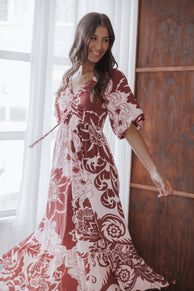 Petal and Pup USA DRESSES Shanae Maxi Dress - Pink Brown Paisley