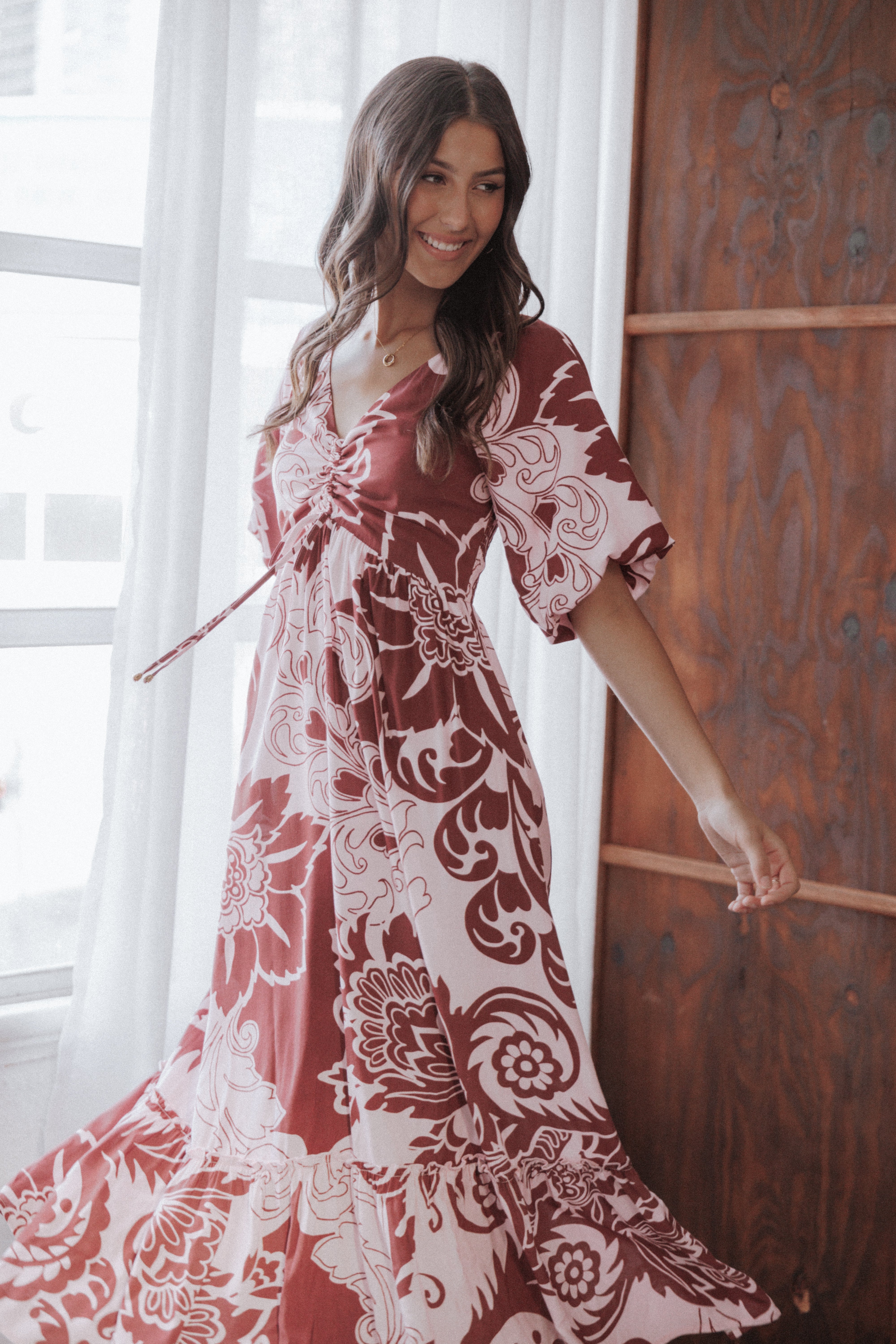 Petal and Pup USA DRESSES Shanae Maxi Dress - Pink Brown Paisley