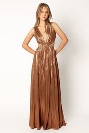 Petal and Pup USA DRESSES Shania Pleated Maxi Dress - Bronze