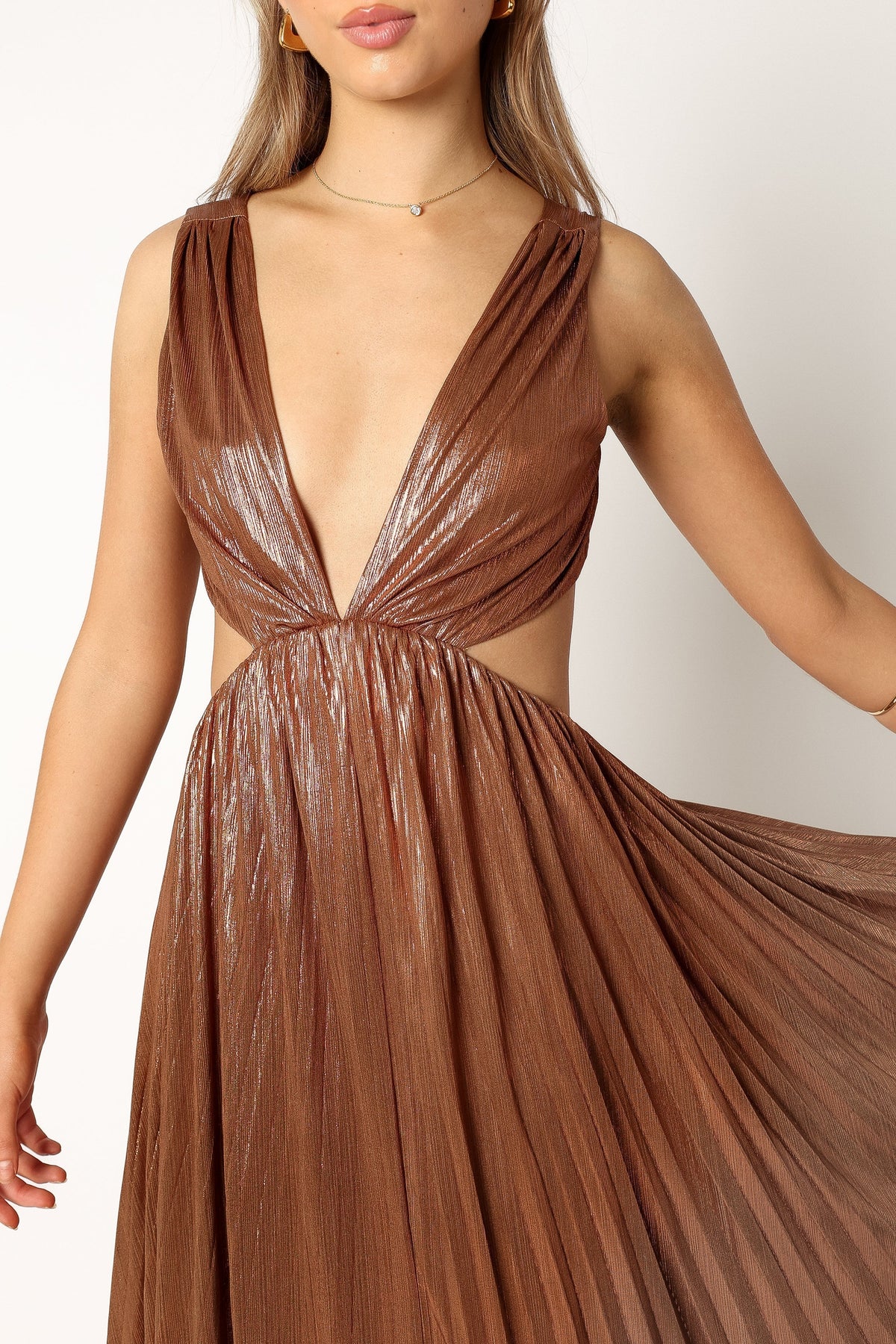 Petal and Pup Womens Shania Pleated Maxi Dress - Bronze