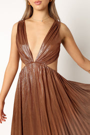 Petal and Pup USA DRESSES Shania Pleated Maxi Dress - Bronze