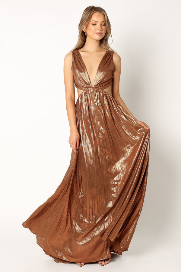Petal and Pup USA DRESSES Shania Pleated Maxi Dress - Bronze