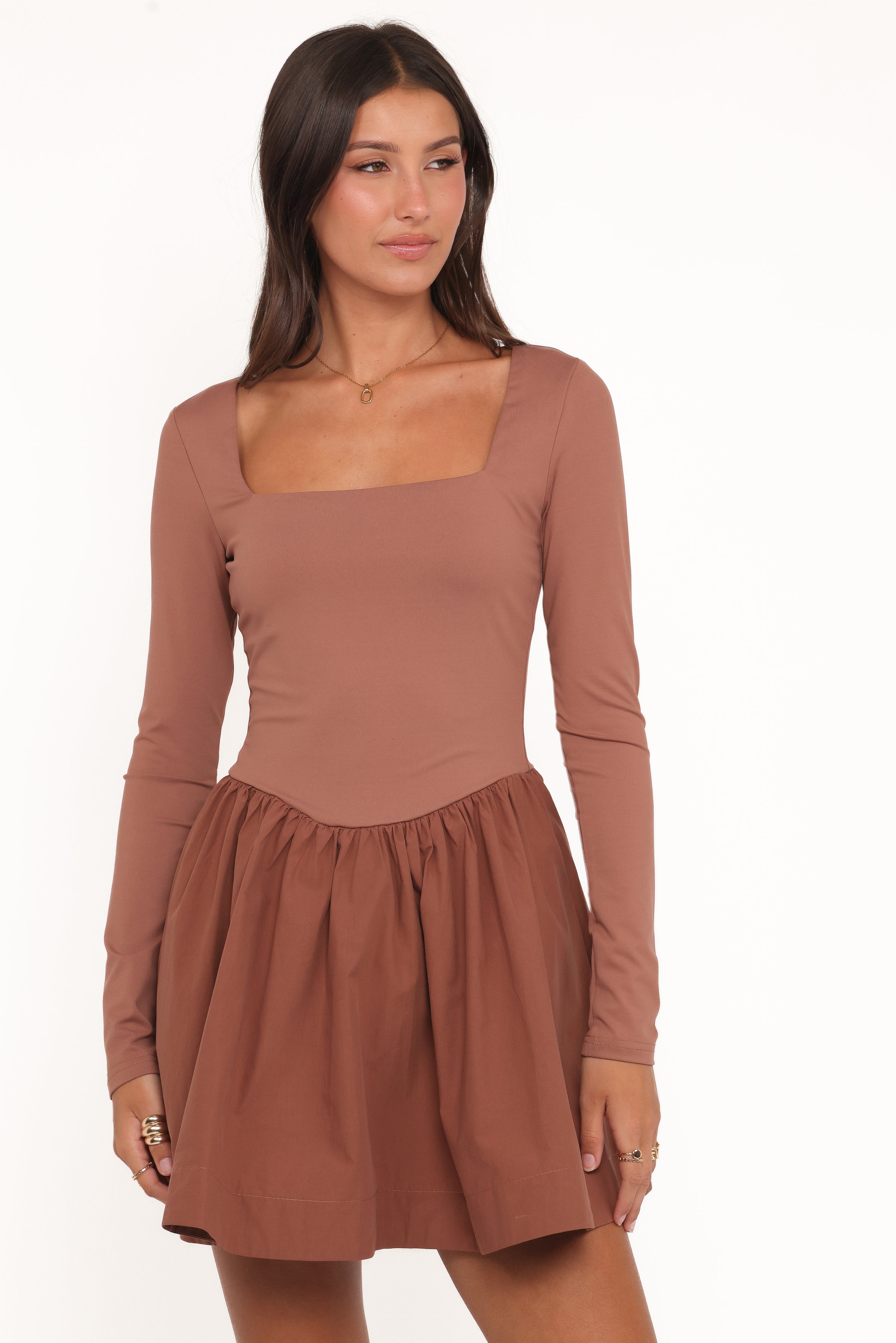 Petal and Pup USA DRESSES Sheena Long Sleeve Mini Dress - Mocha