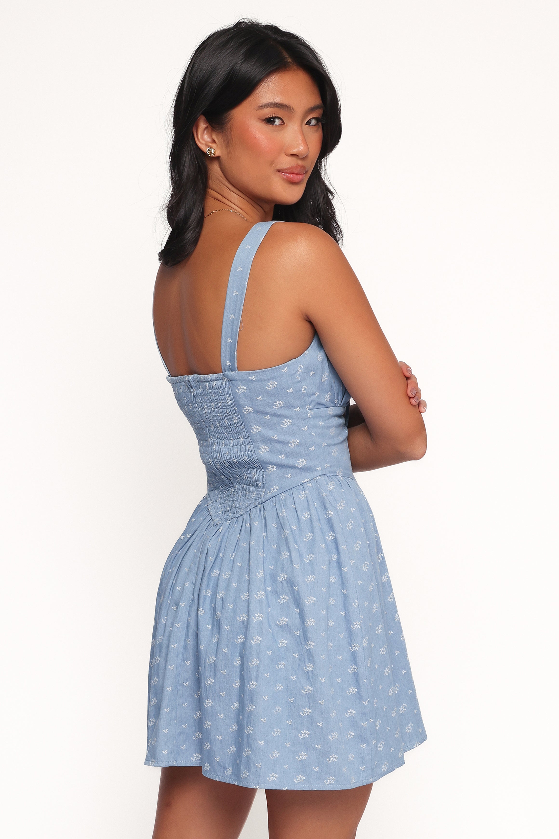 Petal and Pup USA DRESSES Shelton Mini Dress - Floral Denim