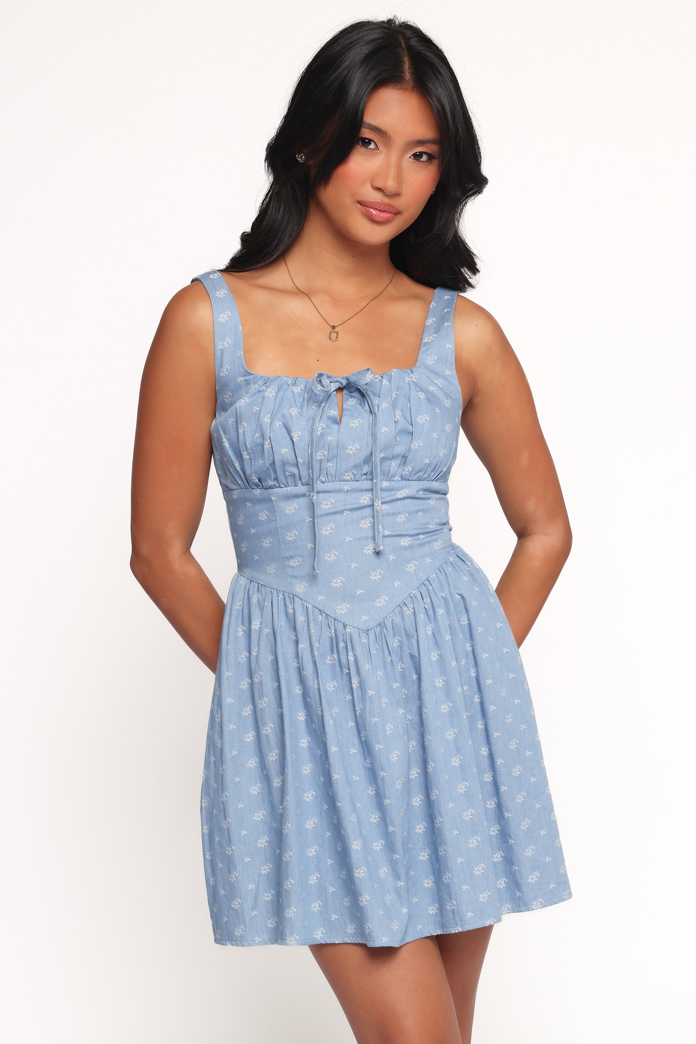 Petal and Pup USA DRESSES Shelton Mini Dress - Floral Denim