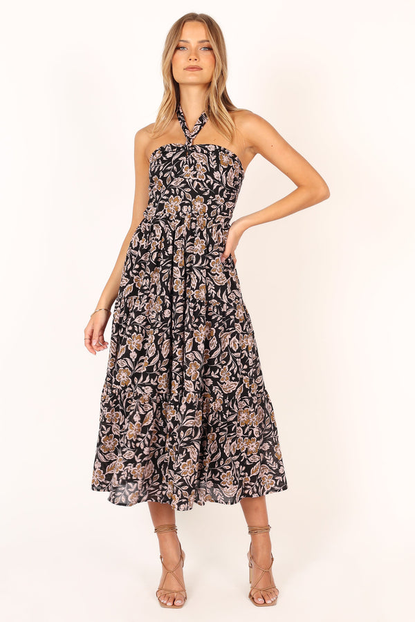 Petal and Pup USA DRESSES Shena Midi Dress - Black Multi