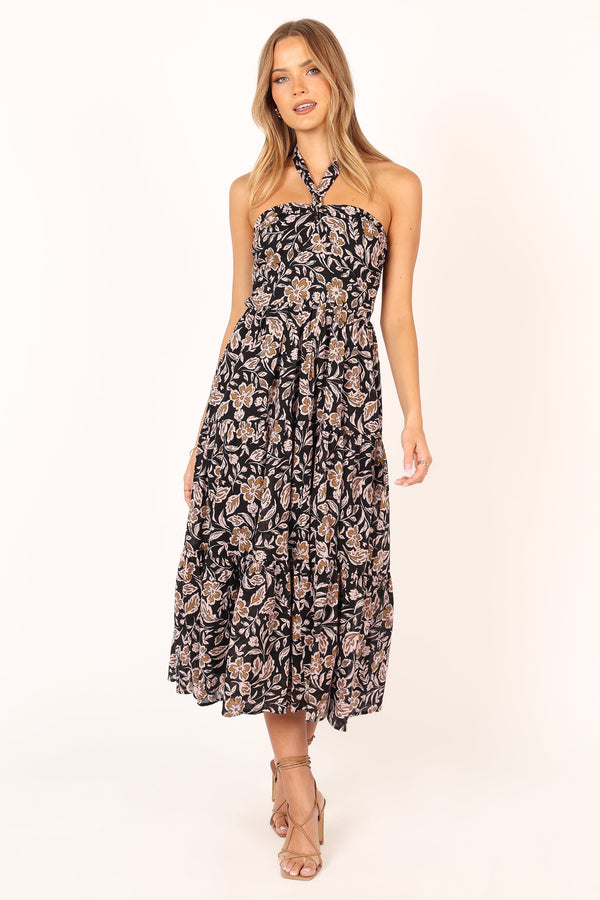 Petal and Pup USA DRESSES Shena Midi Dress - Black Multi