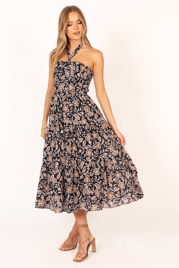 Petal and Pup USA DRESSES Shena Midi Dress - Black Multi