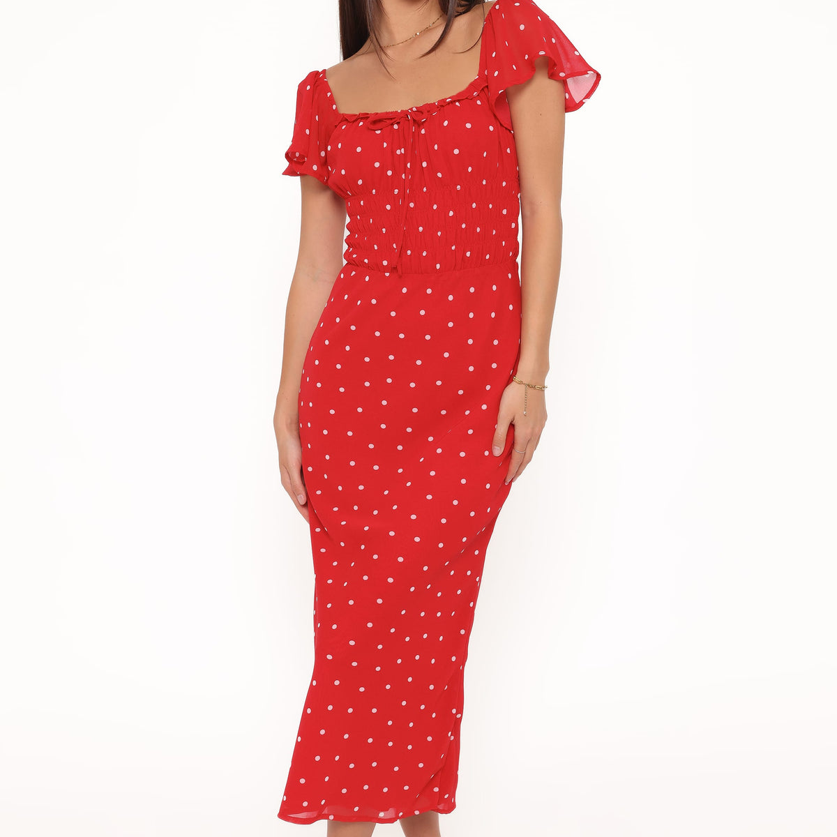 red and white polka dot maxi dress Petal and Pup Women's Sherrie Maxi Dress