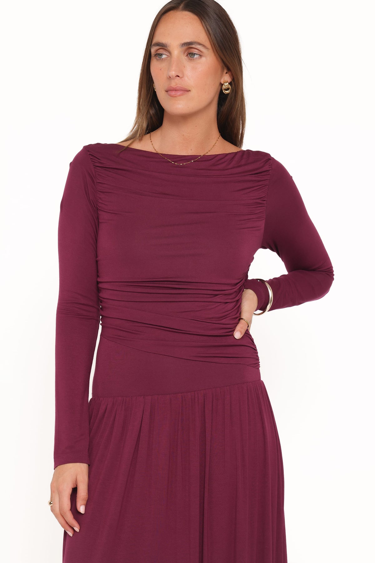 Petal and Pup USA DRESSES Shirley Long Sleeve Maxi Dress - Burgundy