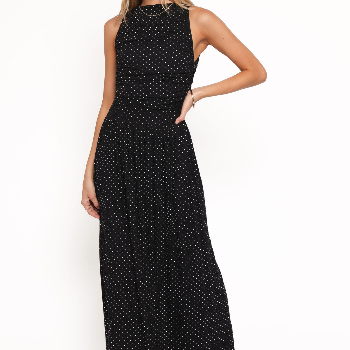 district maxi dress onyx polka Shirley Maxi Dress - Black Polka Dot