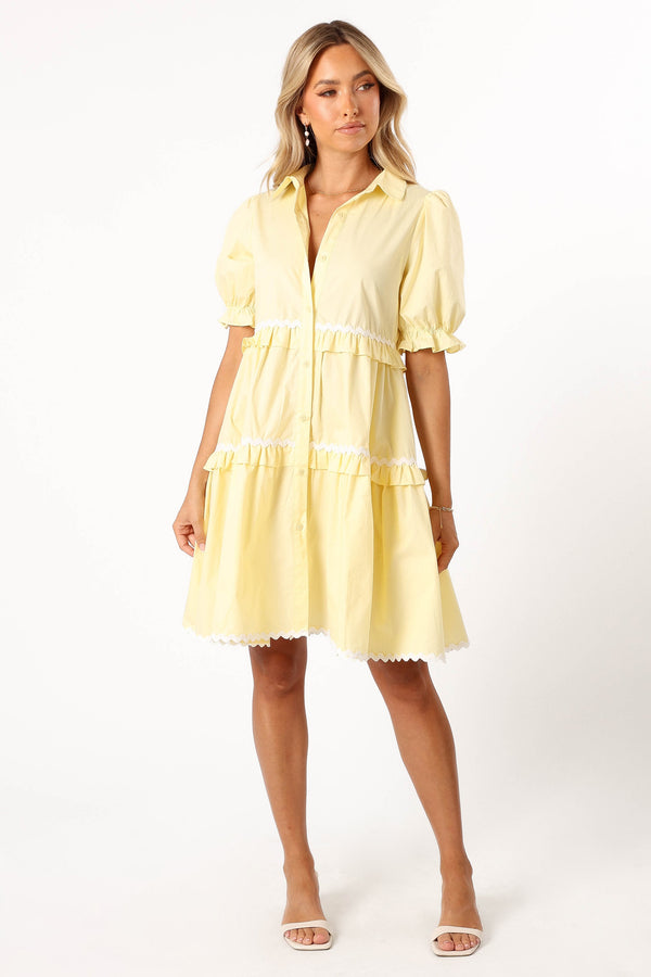 Petal and Pup USA DRESSES Shively Mini Dress - Yellow/White