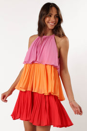 Petal and Pup USA DRESSES Shortcake Tiered Mini Dress - Pink Orange Red