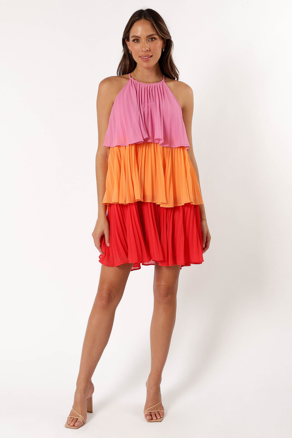 Petal and Pup USA DRESSES Shortcake Tiered Mini Dress - Pink Orange Red