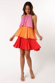 Petal and Pup USA DRESSES Shortcake Tiered Mini Dress - Pink Orange Red