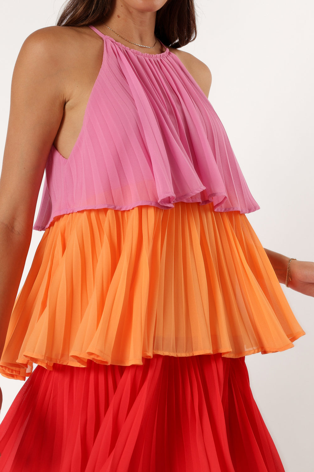 Petal and Pup USA DRESSES Shortcake Tiered Mini Dress - Pink Orange Red