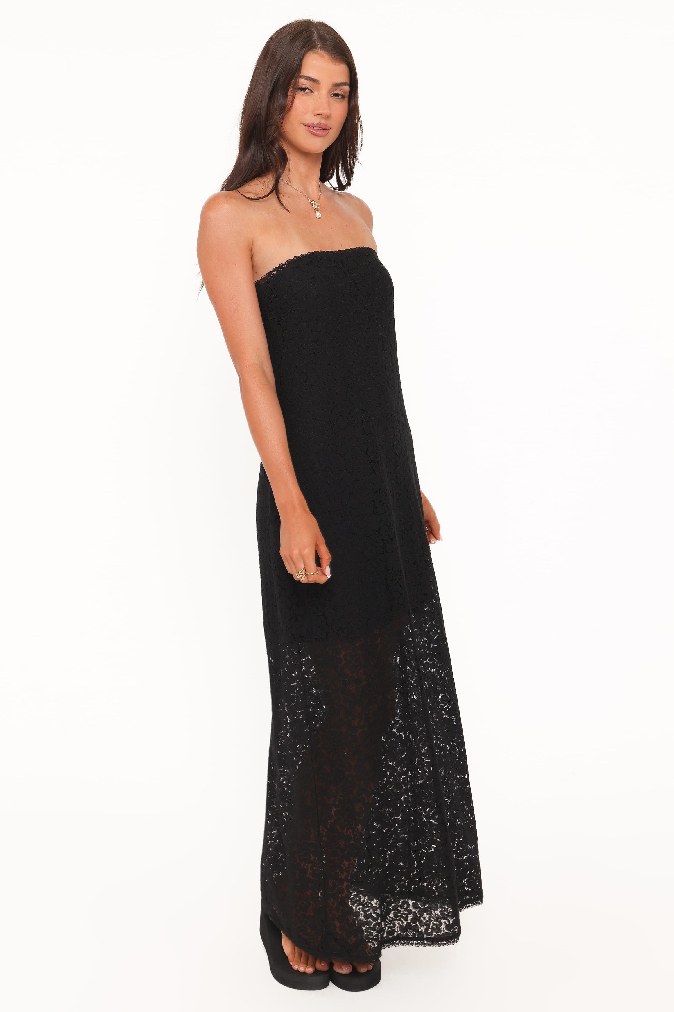 Petal and Pup USA DRESSES Sienna Strapless Maxi Dress - Black Lace