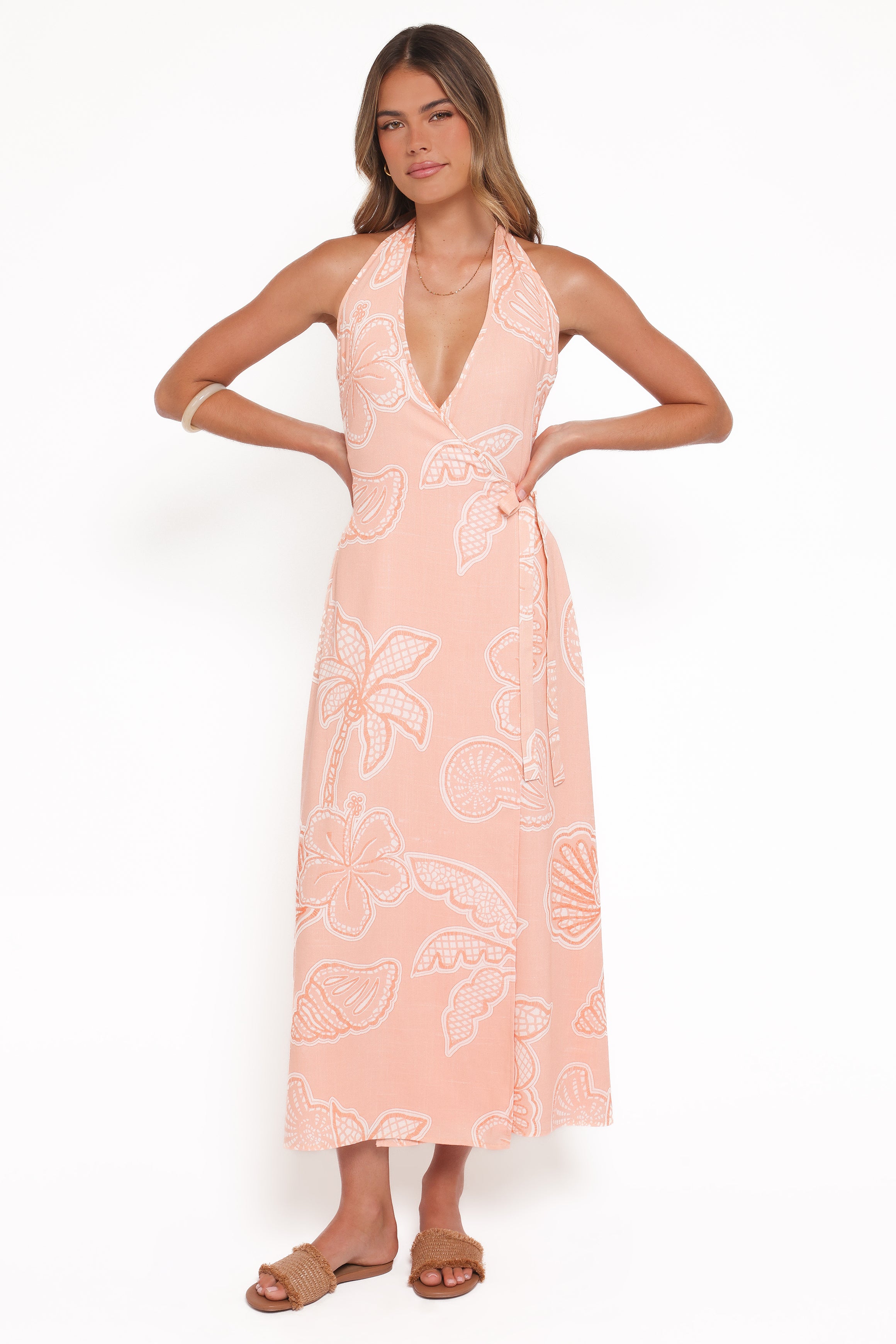 Petal and Pup USA DRESSES Sierra Wrap Midi Dress - Peach Floral