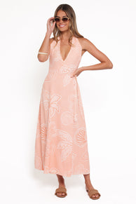 Petal and Pup USA DRESSES Sierra Wrap Midi Dress - Peach Floral