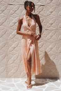 Petal and Pup USA DRESSES Sierra Wrap Midi Dress - Peach Floral