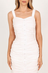 Petal and Pup USA DRESSES Sierre Ruched Midi Dress - White