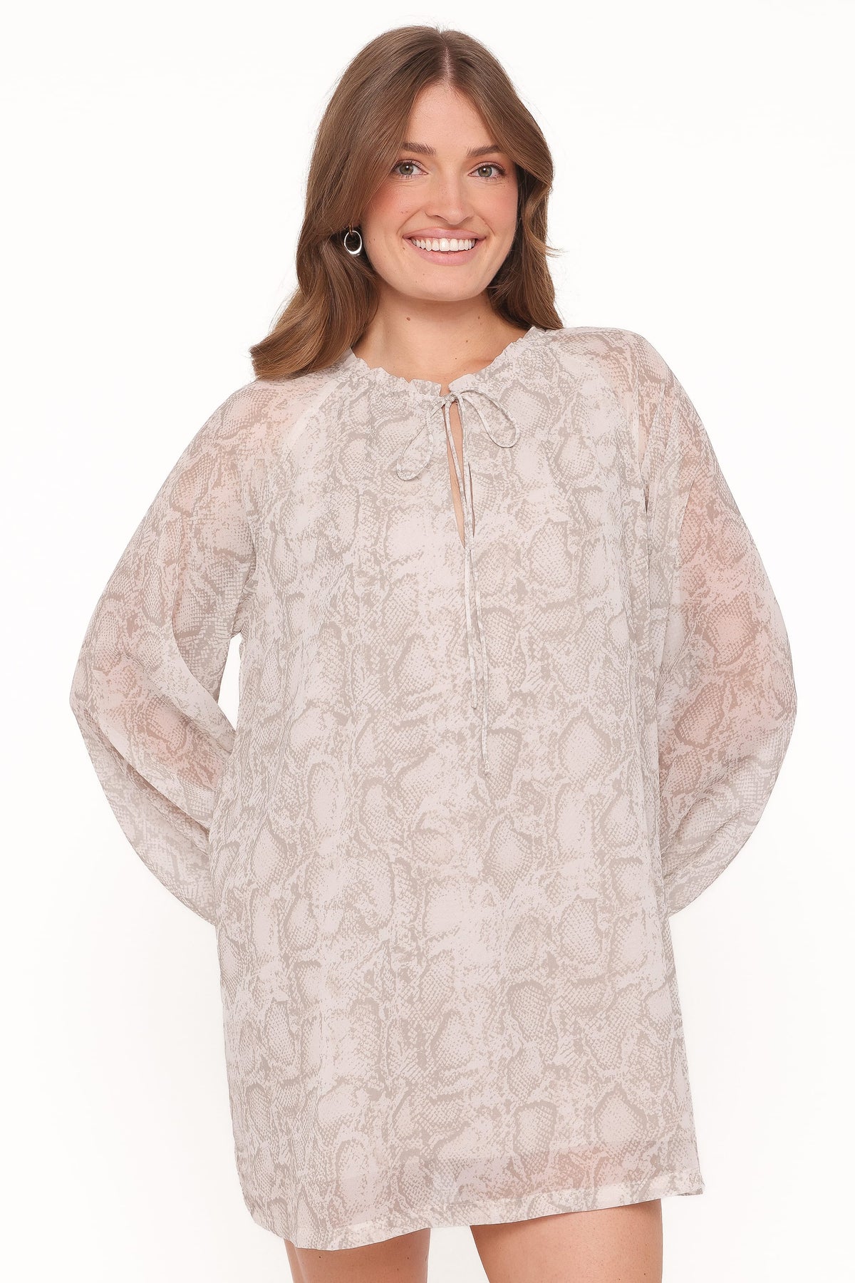 Petal and Pup USA DRESSES Sigrid Tie Cuff Mini Dress - Snake Print