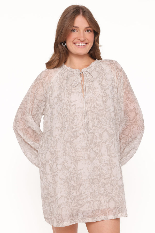 Petal and Pup USA DRESSES Sigrid Tie Cuff Mini Dress - Snake Print