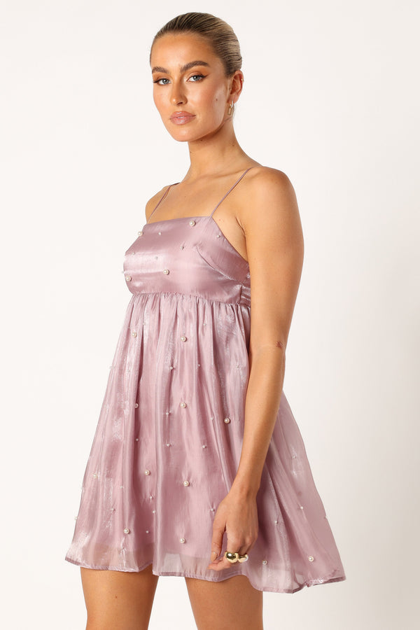 Petal and Pup USA DRESSES Silase Pearl Trim Mini Dress - Mauve