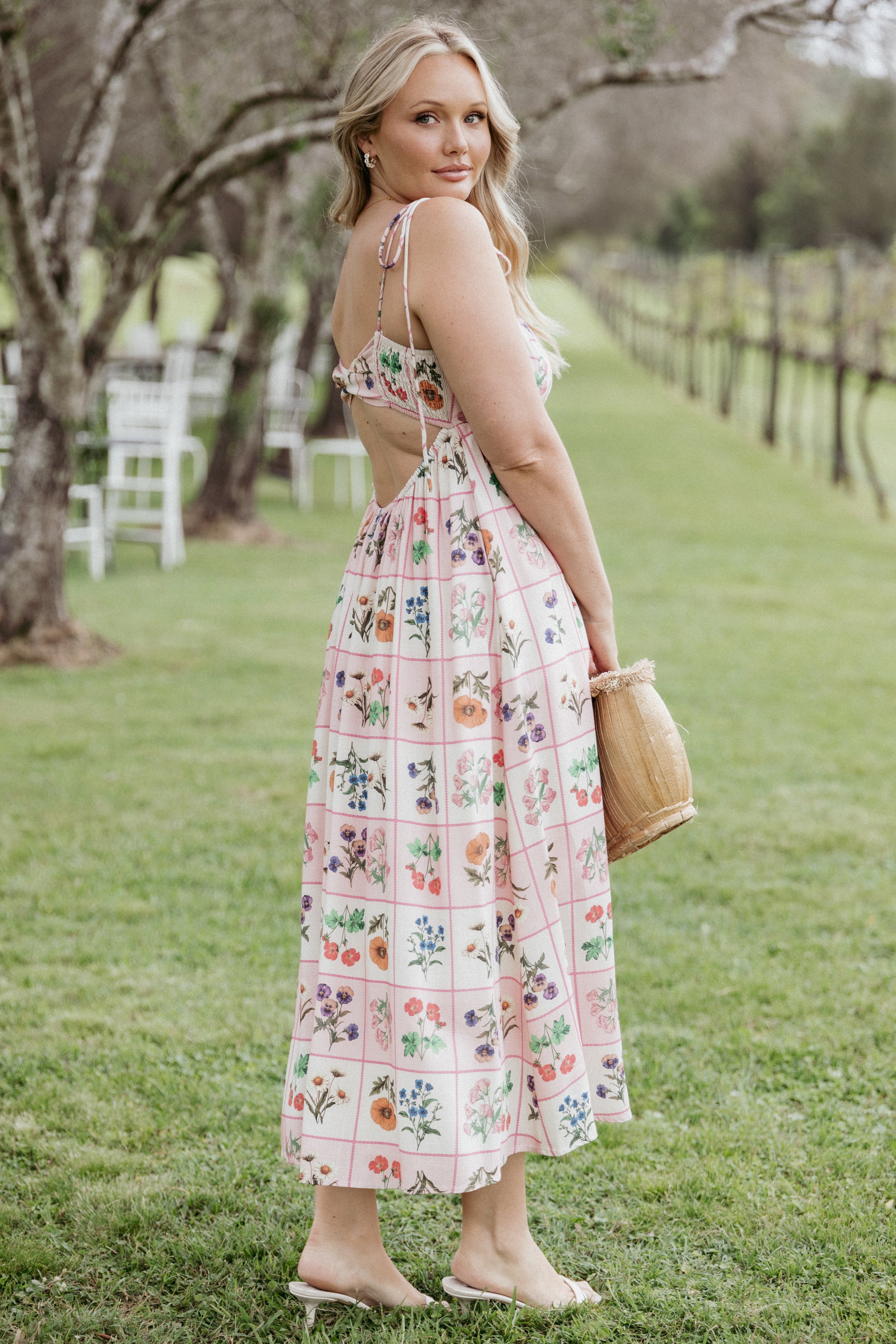 Petal and Pup USA DRESSES Simona Maxi Dress - Pink Floral Tile