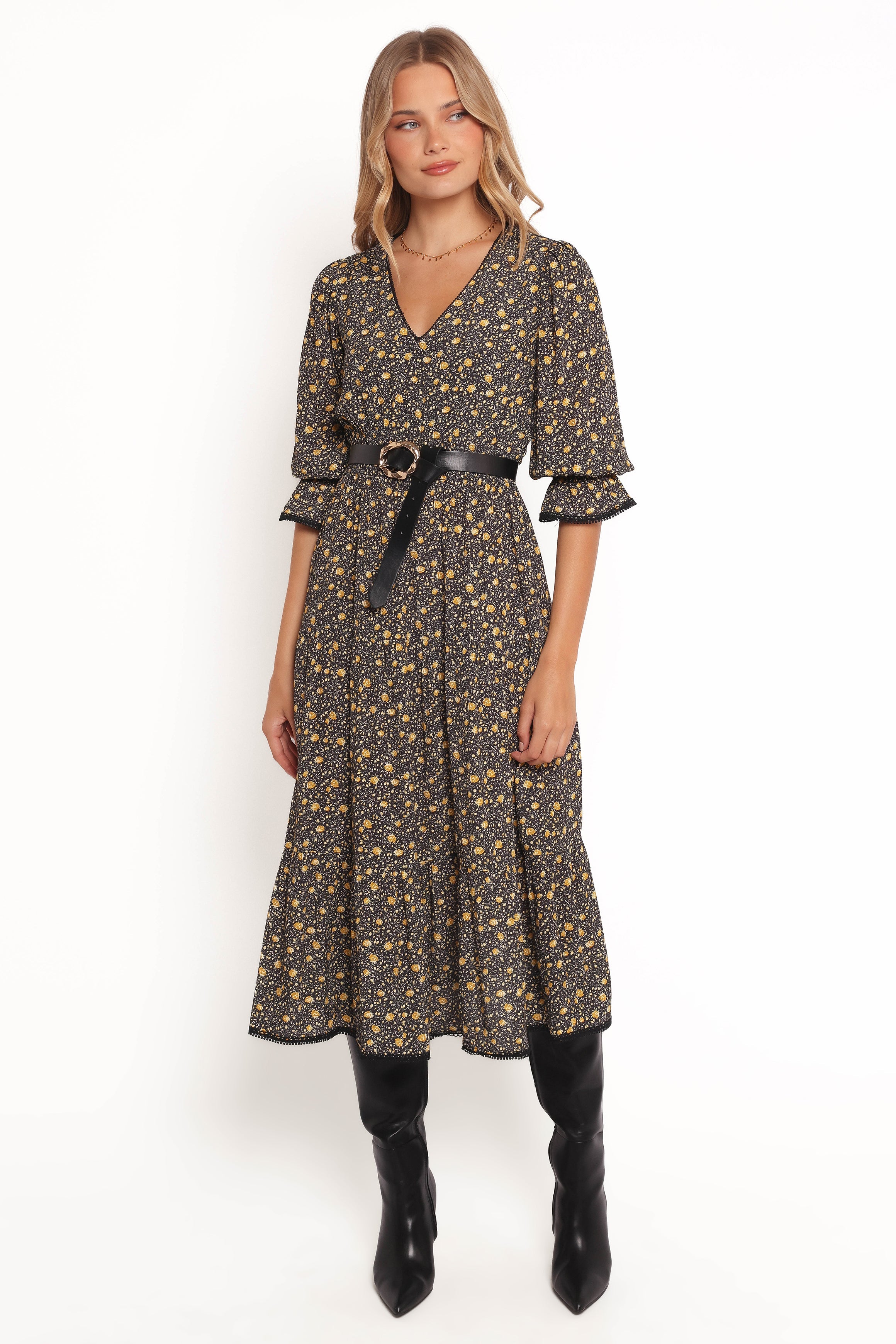 Petal and Pup USA DRESSES Simone Midi Dress - Midnight Daisy