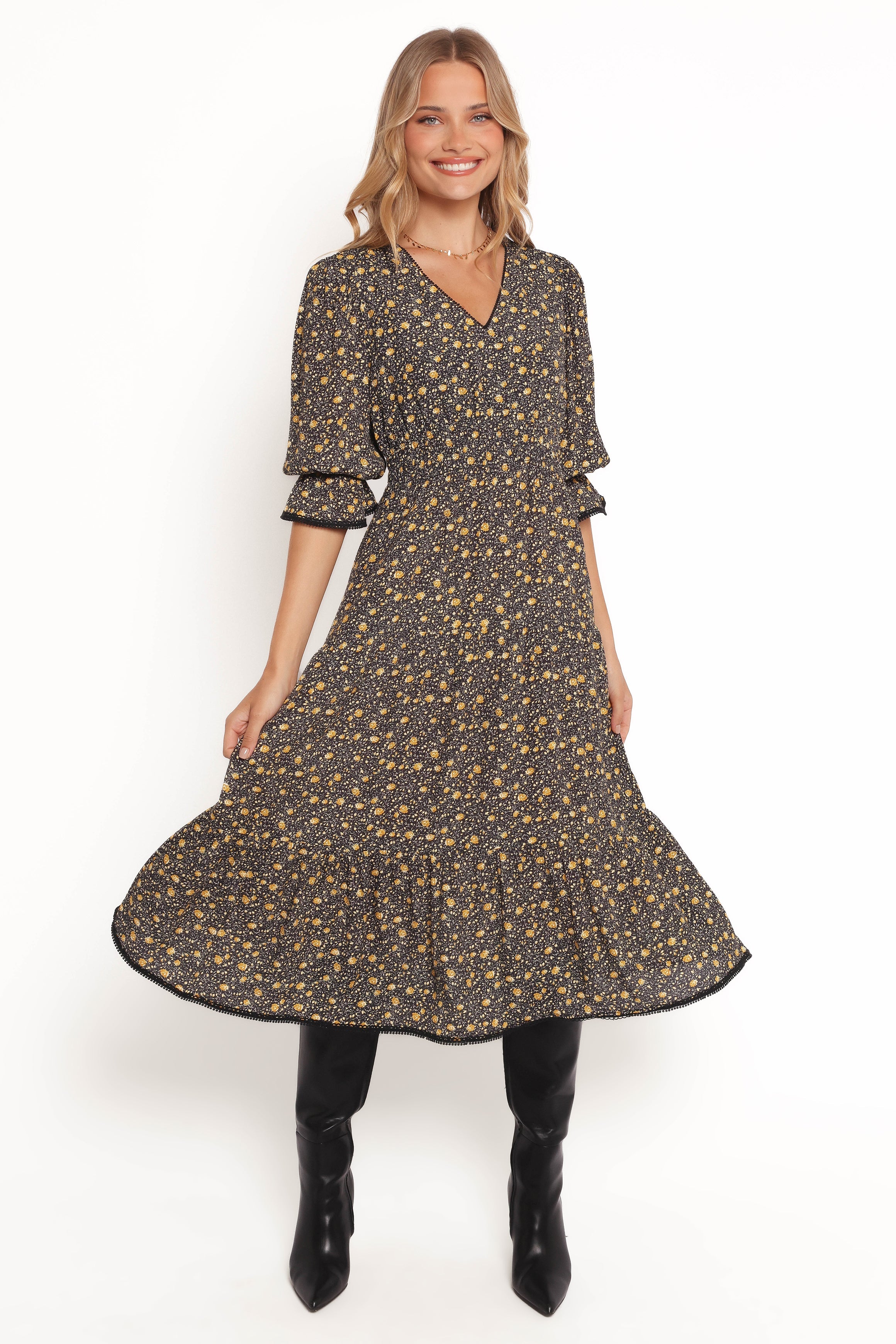 Petal and Pup USA DRESSES Simone Midi Dress - Midnight Daisy