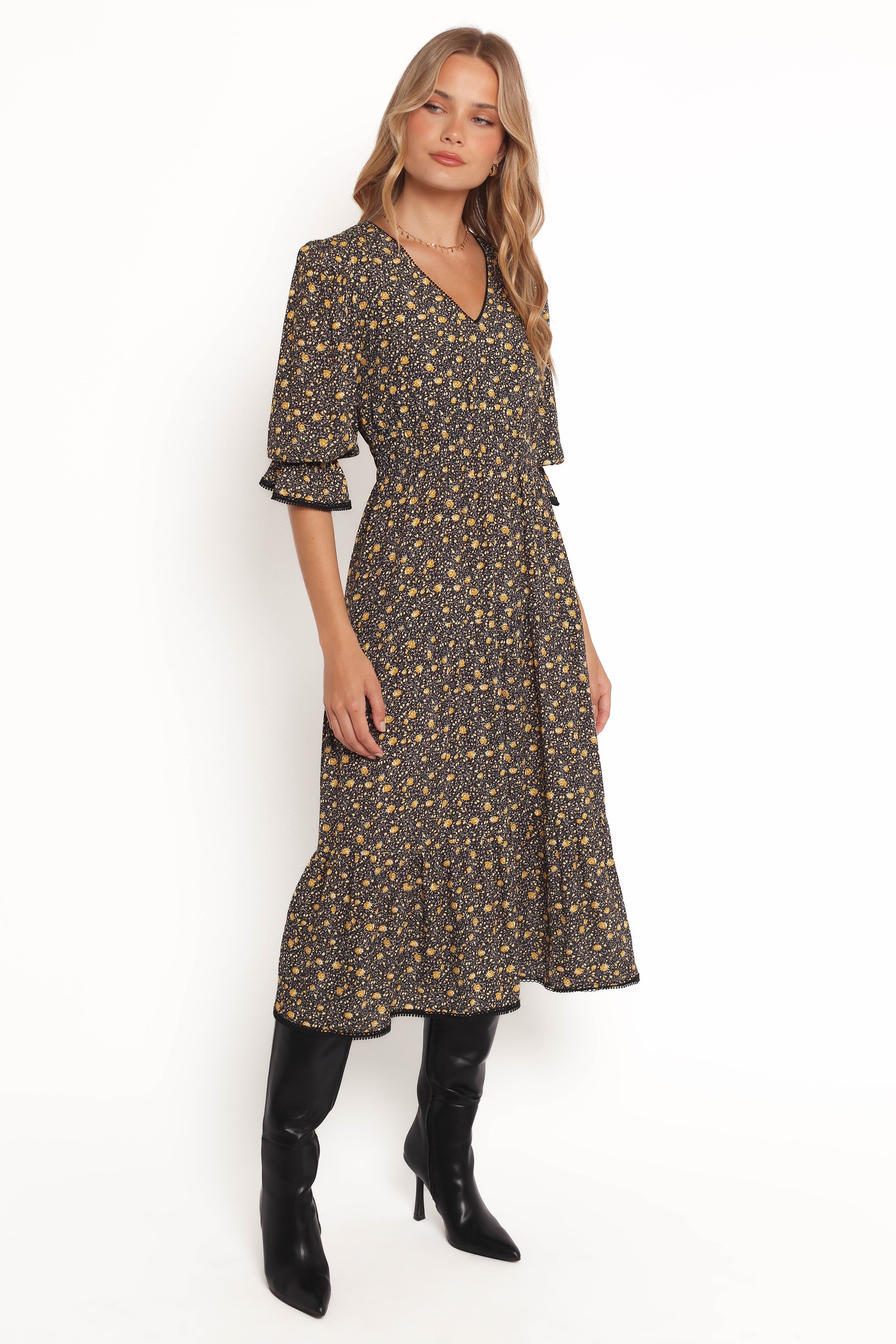Petal and Pup USA DRESSES Simone Midi Dress - Midnight Daisy