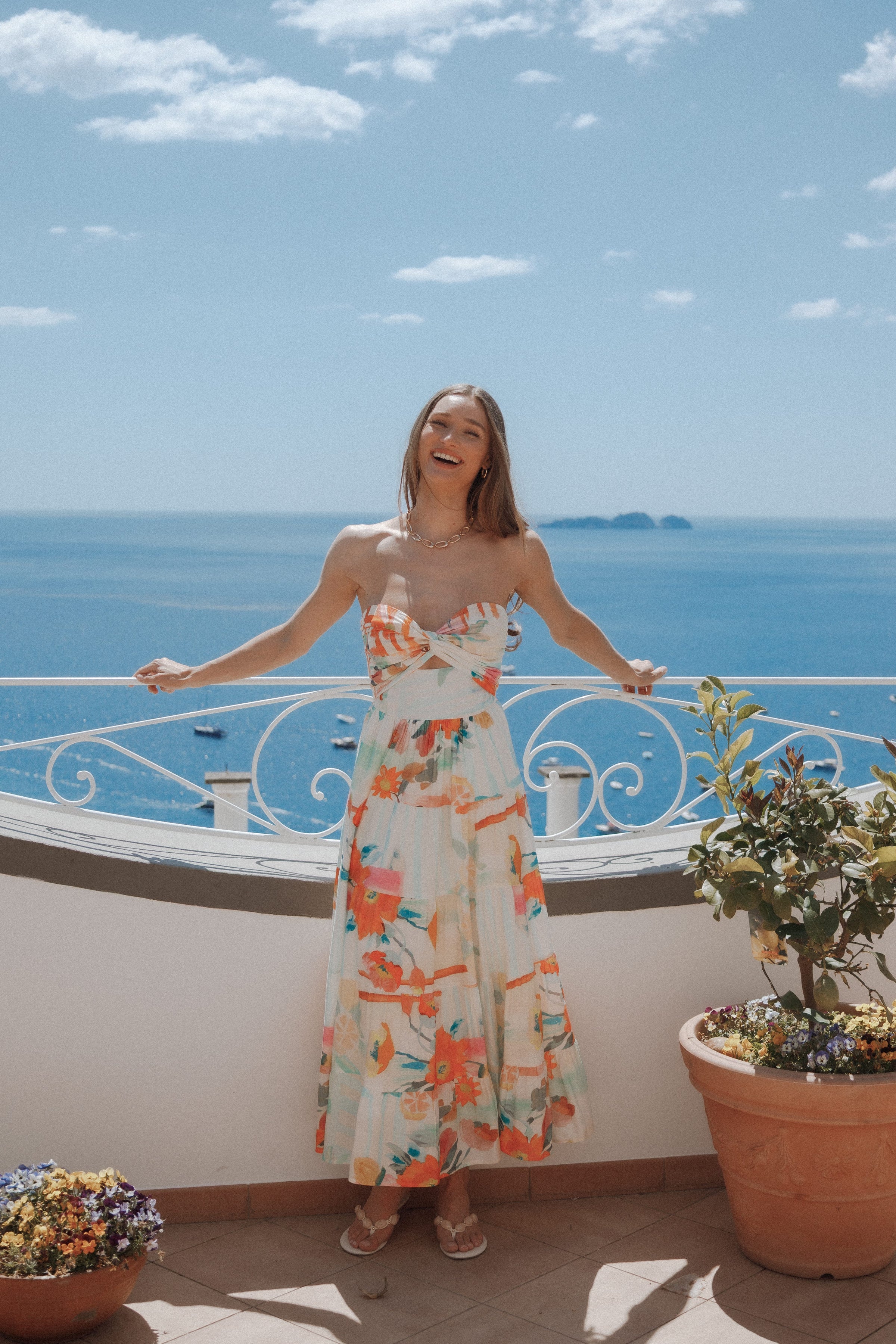 Petal and Pup USA DRESSES Sitara Strapless Midi Dress - Blue Alfresco Floral
