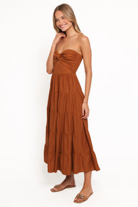 Petal and Pup USA DRESSES Sitara Strapless Midi Dress - Brown