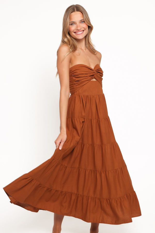 Petal and Pup USA DRESSES Sitara Strapless Midi Dress - Brown