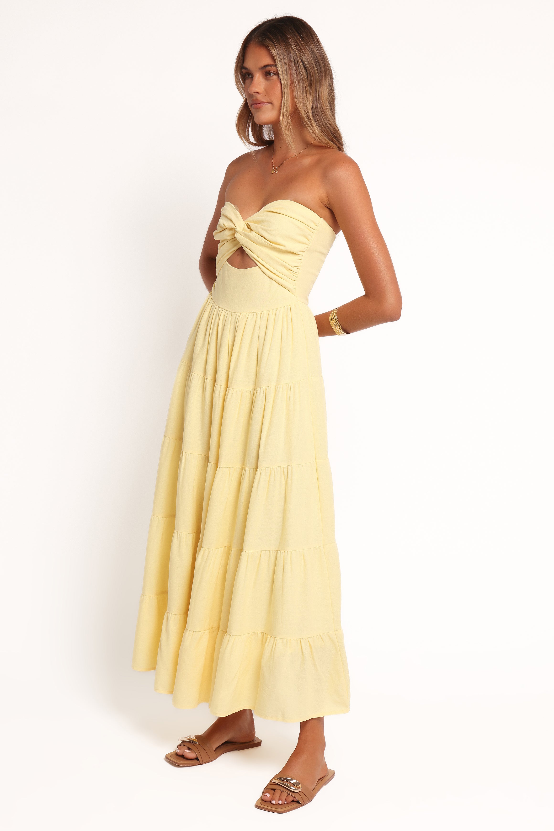 Petal and Pup USA DRESSES Sitara Strapless Midi Dress - Yellow