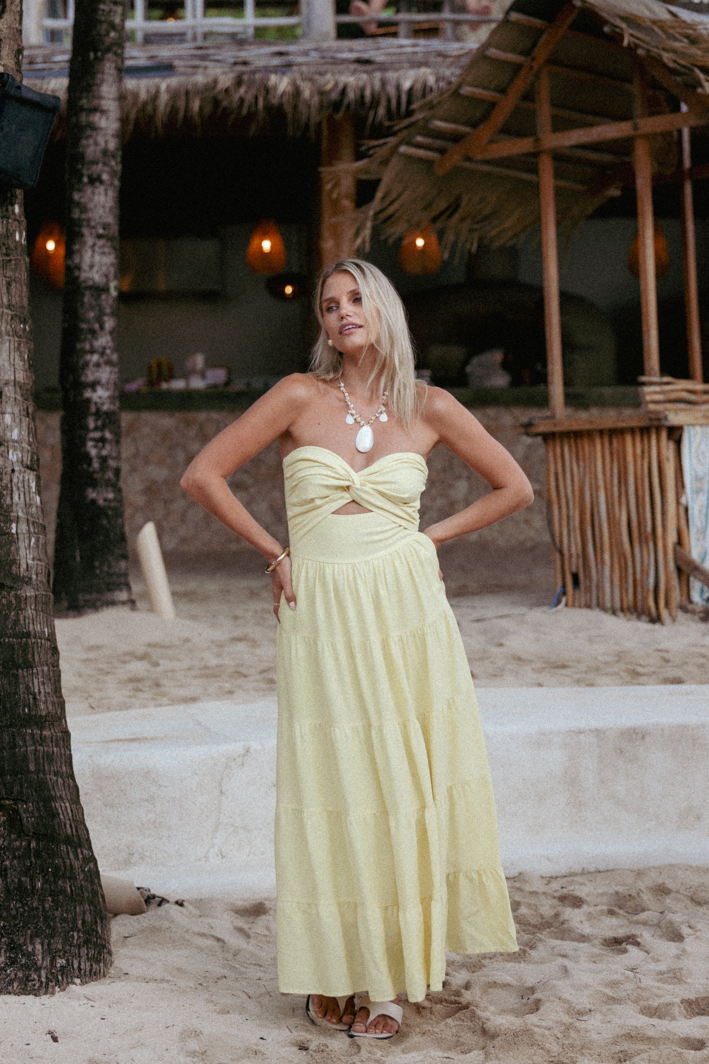 Petal and Pup USA DRESSES Sitara Strapless Midi Dress - Yellow