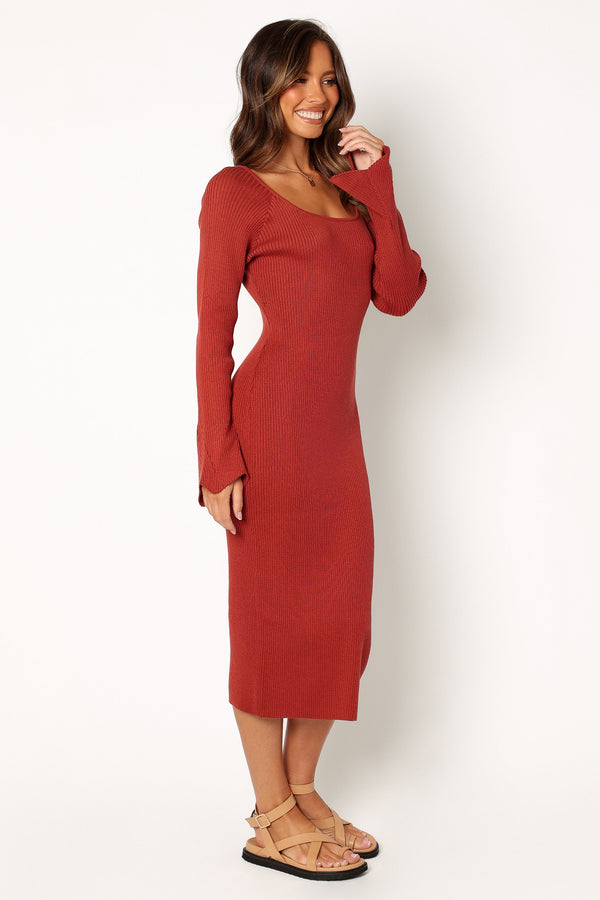 Petal and Pup USA DRESSES Skylee Long Sleeve Midi Dress - Rust