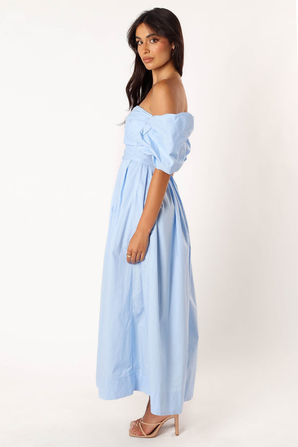 Petal and Pup USA DRESSES Solana Off Shoulder Midi Dress - Blue