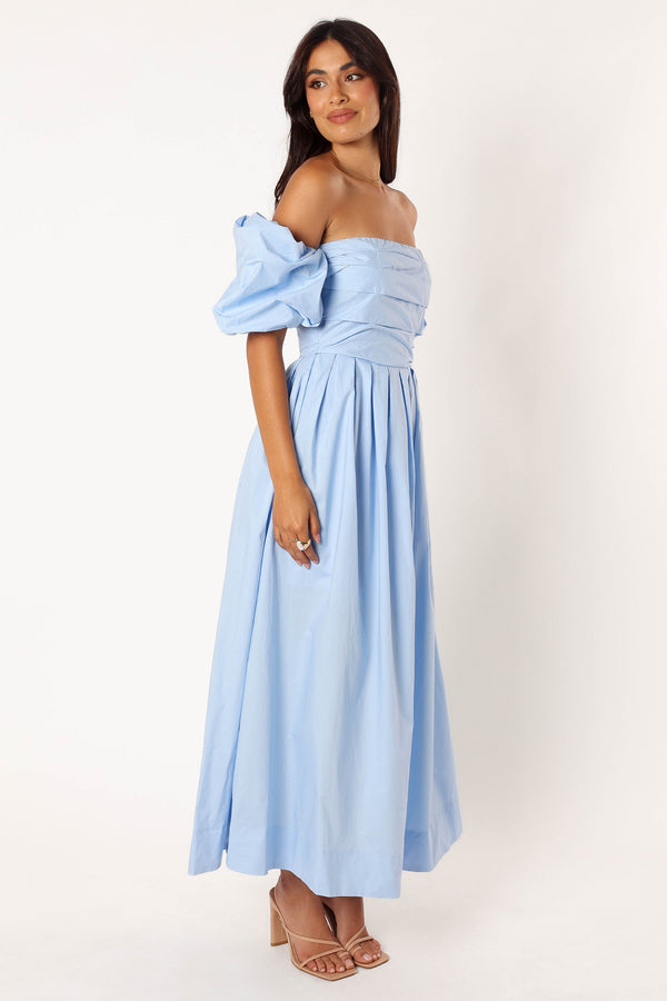 Petal and Pup USA DRESSES Solana Off Shoulder Midi Dress - Blue