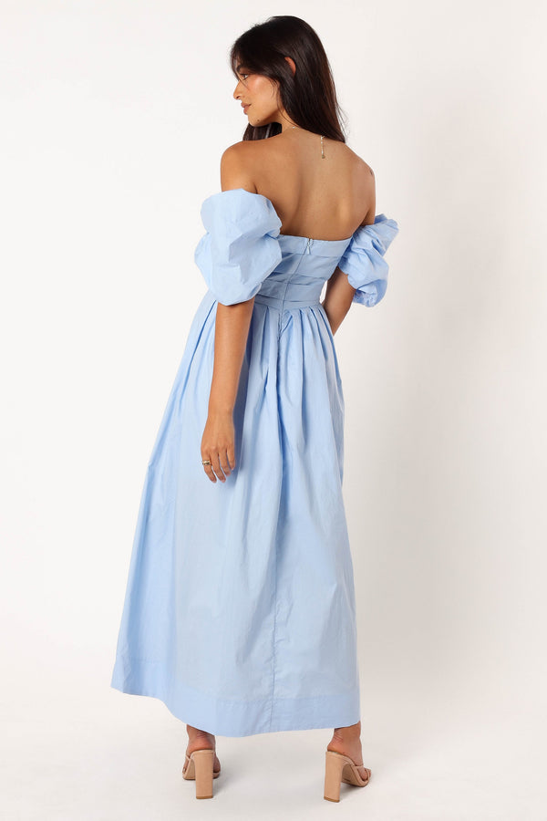 Petal and Pup USA DRESSES Solana Off Shoulder Midi Dress - Blue