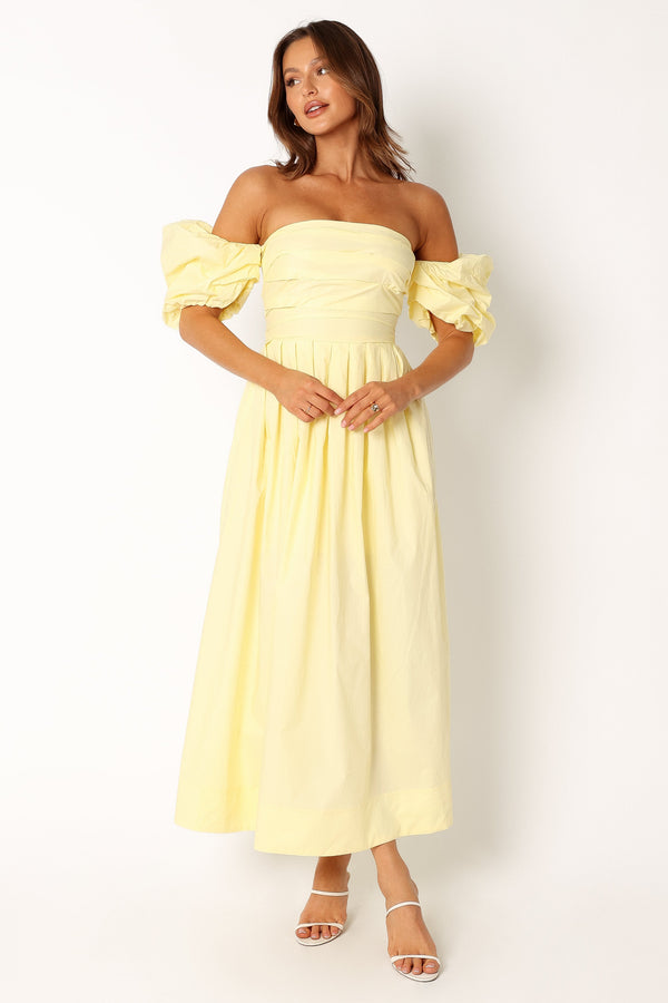 Petal and Pup USA DRESSES Solana Off Shoulder Midi Dress - Yellow