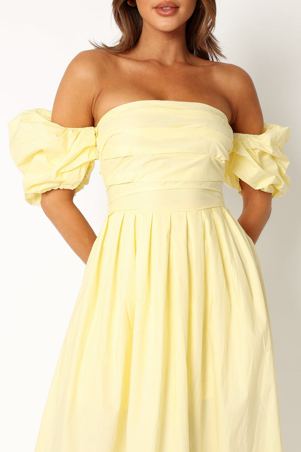 Petal and Pup USA DRESSES Solana Off Shoulder Midi Dress - Yellow