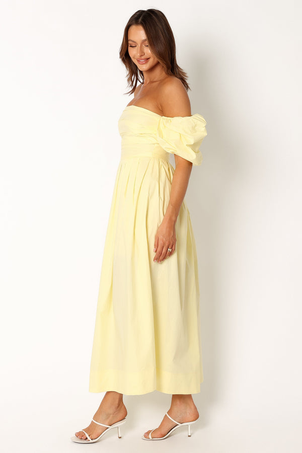 Petal and Pup USA DRESSES Solana Off Shoulder Midi Dress - Yellow