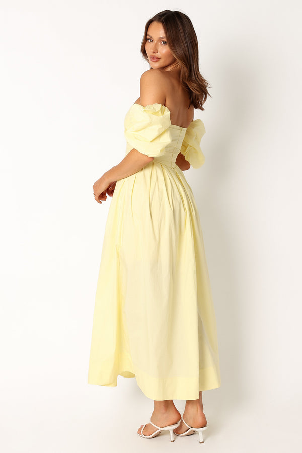 Petal and Pup USA DRESSES Solana Off Shoulder Midi Dress - Yellow