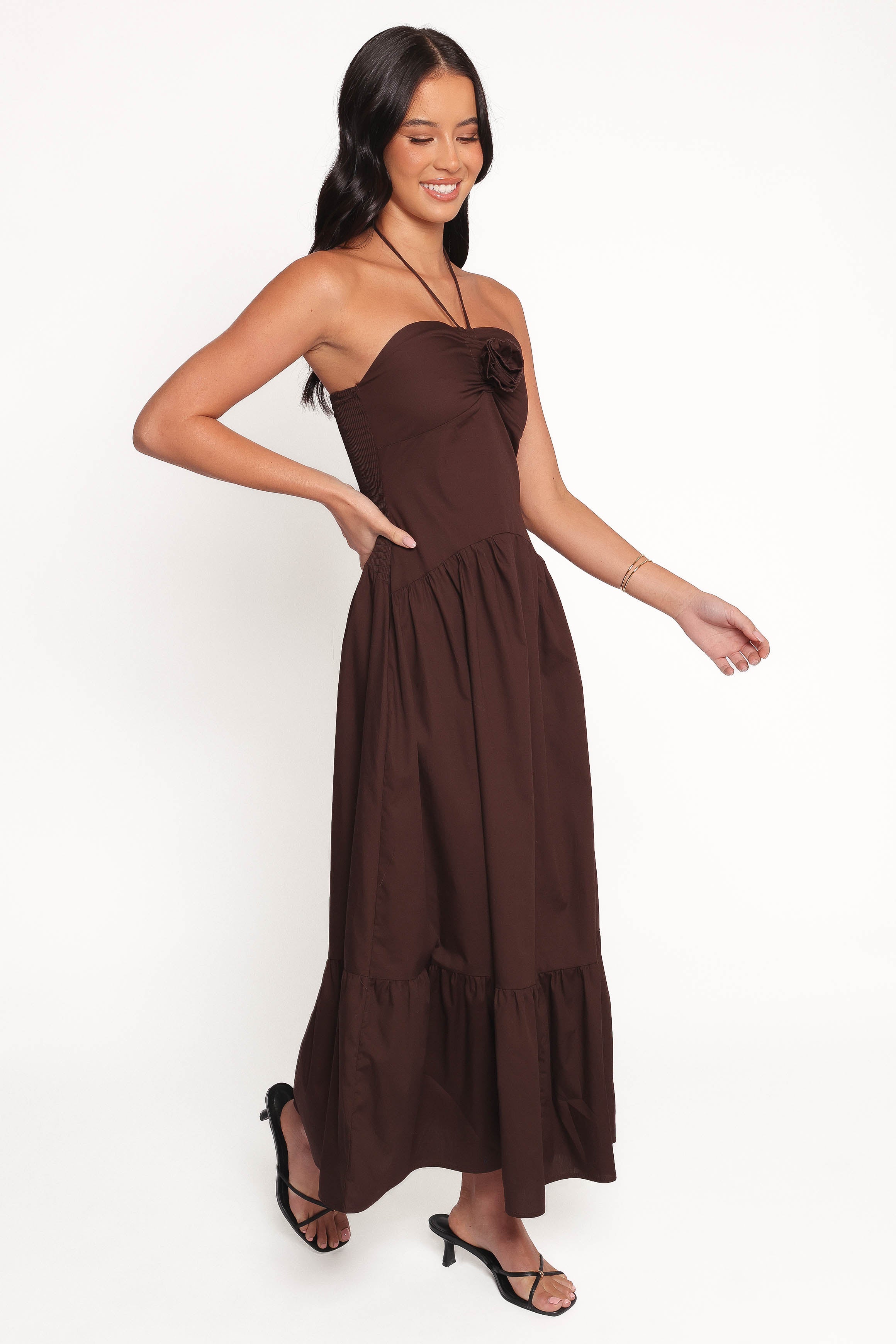 Petal and Pup USA DRESSES Soleila Halter Maxi Dress - Chocolate