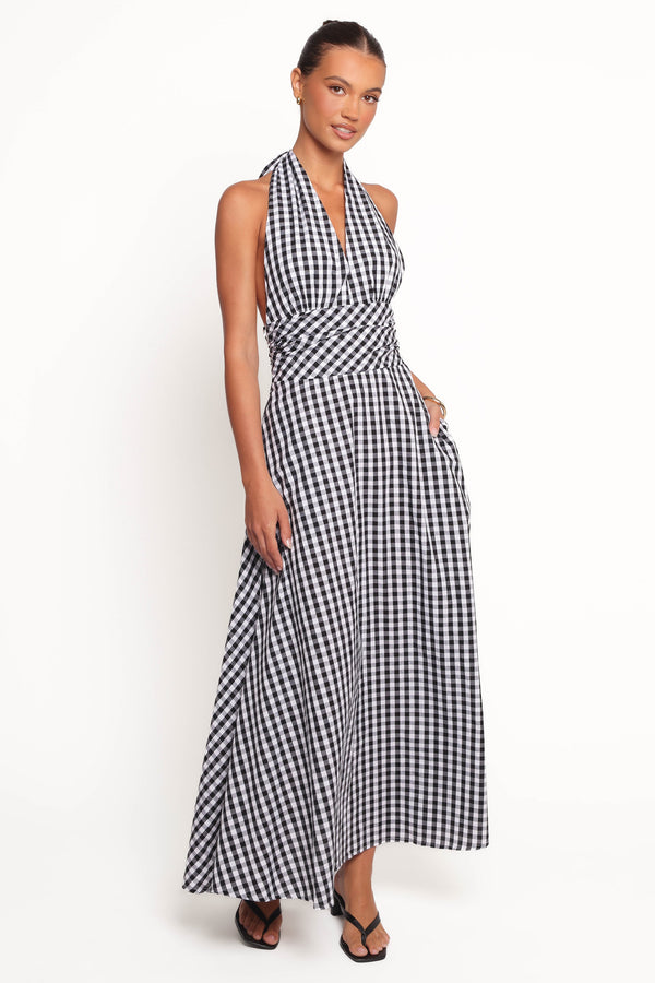 Petal and Pup USA DRESSES Solene Maxi Halterneck Dress - Black/White