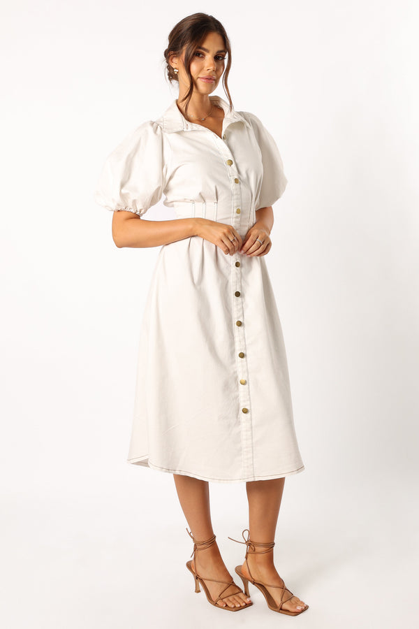 Petal and Pup USA DRESSES Sollie Puff Sleeve Midi Dress - White